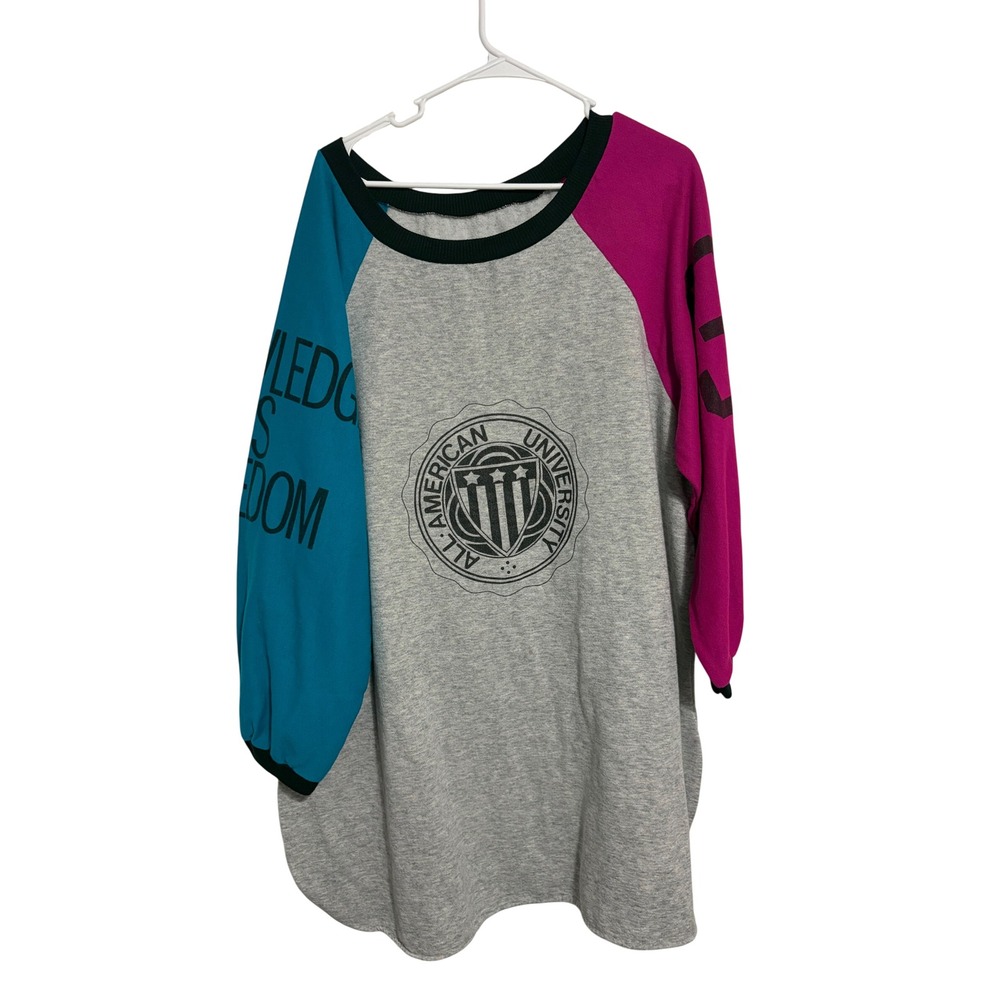 All American University Raglan Sweatshirt Dress Colorblock Gray Teal Magenta